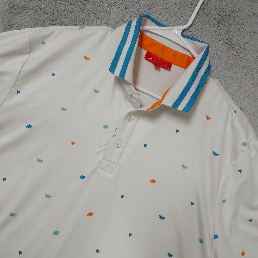 Redvanly Polo Shirt Mens Large Golf Athletic Hearts Bees White Performance White